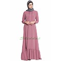 Frilled abaya dress with pin tucks- puce pink Frilled abaya dress with pin tucks- puce pink